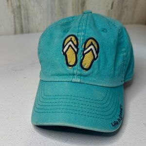 Life Is Good Teal Cap with Yellow Flip-Flop Design